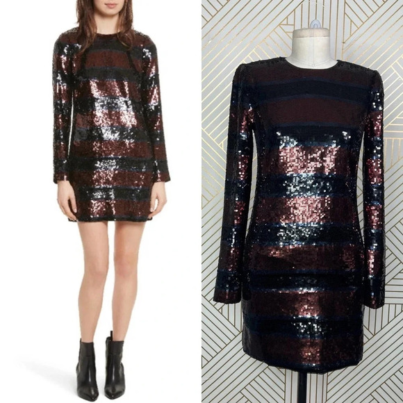 Veronica Beard Breakers Sequin Mini Dress‎ In Dark Red Black Size US 0 - Picture 1 of 12